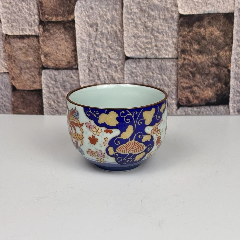 Arita Ware‎ Porcelain Teapot & Cup Flower Flow Blue & Gold Japan Very Good Cond